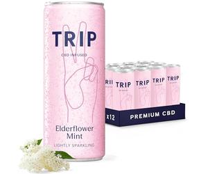 TRIP CBD Sparkling Drink, Low Calorie, Vegan, Elderflower Mint, 12 pack