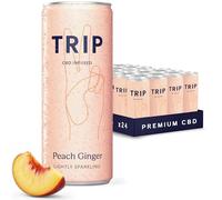 TRIP CBD Sparkling Drink, Low Calorie, Vegan, Peach Ginger, 24 pack