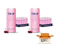TRIP Cherry Lemon Sparkling Drink 24 x 250ml - 120mg Calming Magnesium with Lion’s Mane, Chamomile & Lemon Balm - Low Calorie, No Added Sugar Vegan Relax Beverage