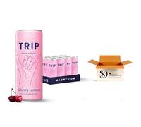 TRIP Cherry Lemon Sparkling Drink 250ml (Pack of 12) - 120mg Calming Magnesium Citrate with Lion’s Mane, Chamomile & Lemon Balm - Low Calorie, No Added Sugar Vegan Relax Drink