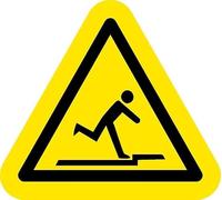 Trip Hazard. Triangle shaped warning floor sign - Self adhesive floor graphic (200mm x 200mm)