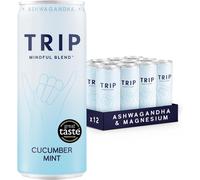 TRIP Mindful Blends - Cucumber Mint Sparkling drink with Magnesium Citrate + Ashwagandha + Lion?s Mane + L-theanine. Low Calorie and Vegan (Pack of 12