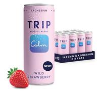 TRIP Wild Strawberry Sparkling Drink with 120MG calming Magnesium + Lion’s Mane + Chamomile + Lemon Balm. Low Calorie, No Added Sugar and Vegan (Pack of 12 x 250ml)