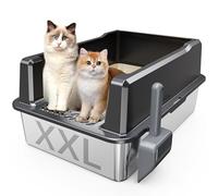 Tripamin XXL Stainless Steel Cat Litter Box Extra Large 25.5"x17.7"x14" Metal Litter Box High Sides for Big Cats&Multiple Cats, Jumbo with lid Easy to Clean, No Odor, Anti-Urine Leakage, Non-Sticky