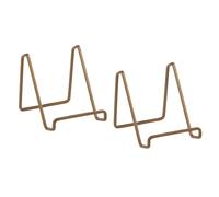 Tripar 2 Pack 4-Inch Metal Gold Painted Square Book Holder/Stand, Wire Mini Easel, Small Photo Stands for Table, Display for Picture Frames, Plaques & Plates