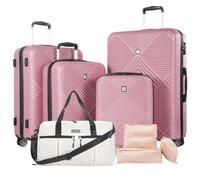 Tripcomp Luggage 4 Piece Set, Hardshell ABS Suitcase Set with Double Spinner Wheels, Lightweight Durable Large Luggage set, Carry On and Checked Travel Luggage, Pink-9, 9 Piece Set(16/20/24/28