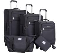Tripcomp Luggage Sets Softside Expandable Suitcase sets With Spinner Wheels Duffel Bag And Toiletry Bag, Lightweight Carry-On And Checked Luggage Set, Black, 5PC SET（TB/DB/18/23/27）, Business and