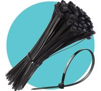 Triplast Essential Black Cable Ties - Pack of 100 x 8" Heavy Duty Zip Ties (200mm x 4.8mm) - Self Locking Anti-Slip & UV Resistant Nylon Plastic Tie Wraps for Cable Management & Indoor/Outdoor Use