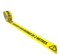 Triplast 'Please Keep A Safe Distance of 2 Metres' Warning Floor Tape | Strong Vinyl Yellow Tape