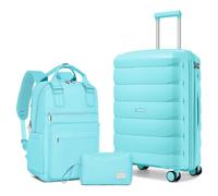 TRIPLAYER Carry On Luggage 22x14x9 Airline Approved, 22 Inch PP Hardshell Luggage Carry-on Suitcase with Spinner Wheels, Carry On Suitcase Set for Women, Baby Blue-3pcs, 3 Piece Set (Backpack), 3