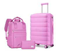 TRIPLAYER Carry On Luggage 22x14x9 Airline Approved, 22 Inch PP Hardshell Luggage Carry-on Suitcase with Spinner Wheels, Carry On Suitcase Set for Women, Hot Pink-3pcs, 3 Piece Set (Backpack), 3 Piece