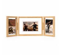 Triple 4x6 Photo Frame, Folding Rustic Picture Frame with Acrylic Glass, for Desktop Display 3 Photos, Multi-photo Frames for Wedding, Family & Home Decor (Brown)