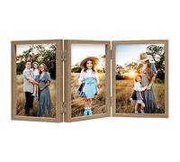 Triple 5x7 Photo Frame Hinged Folding Wood Picture Frame with Glass Front Stand Vertical on Desktop Wood