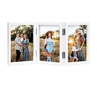 Triple 5x7 Photo Frame Hinged Folding Wood Picture Frame with Glass Front Stand Vertical on Desktop White