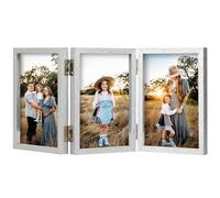 Triple 5x7 Photo Frame Hinged Folding Wood Picture Frame with Glass Front Stand Vertical on Desktop Silver
