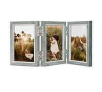 Triple 6x4 Grey Wooden Photo Frame with 360° Foldable Hinge for Tabletop & Wall - Ideal Gift for Mum & Grandma