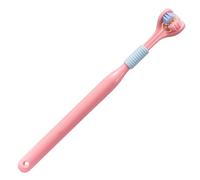 Triple Angle 3 Sided Autism Toothbrush - Creative Three Bristle Travel Toothbrush for Adult & Kid Teeth & Gum Care (Pink)
