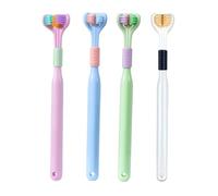 Triple Angle Toothbrush 4-Pack - 3 Sided Soft Bristle Adult Toothbrush with Tongue Scraper, V-Shaped 360° All-Round Teeth Cleaning for Gum Care & Plaque Removal (Purple, Blue, White, Green)