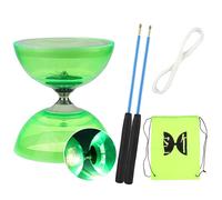 Triple Bearing Diabolo Set with LED Flashing Light - Professional Sticks, 10m Spare String and Mesh Carry Bag, Ball Bearings Juggling Set for Kids, Green