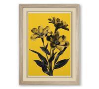 Triple Bloom Silhouette Botanical Framed Wall Art Print A1 (84.1×59.4cm) Oak, Wall Decor for Living Room, Bedroom, Office & Home, Ready to Hang, Art Gift
