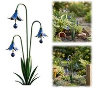 Triple Bluebells Garden Stake with Bells, Three Calla Lilies Garden Stake with Bells, Handmaded Metal Flower Gardens Stakes, Decorative Outdoor Bluebell Wind Chimes Stakes for Patio Gardens Decor