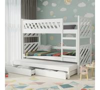 Triple Bunk Bed Mateo K With Mattress And Underbed Storage Drawers White