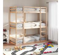 Triple Bunk Bed Natural Pine 80x200cm Solid Wood Space-Saving Guardrails Ladder