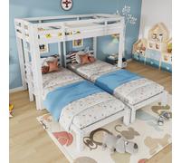 Triple Bunk Bed Space-Saving SleeperSide with Ladder and Bedside Storage, Bed Frame with Safety Rails, 204L x 198W x 162.5H cm, White Aosom UK