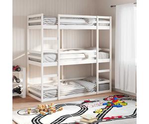 Triple Bunk Bed White Solid Pine Wood 90x190cm Space-Saving Convertible withRail
