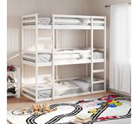 Triple Bunk Bed White Solid Pine Wood 90x190cm Space-Saving Convertible withRail