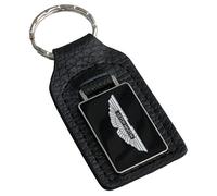 Triple-C Aston Martin Leather and Enamel Key Ring Key Fob Black, Black, S