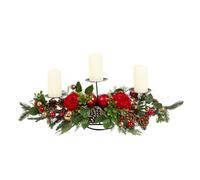 Triple Candle Holder Christmas Table Centrepiece Candle Stand (Red Rose)