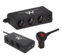 Triple Car Splitter 3x Cigarette Lighter Socket 12V 24V 4x USB Voltmeter 120W UK
