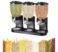 Triple Cereal Dispenser Cereal Storage Containers, Classic Dry Food Canister Sweet Machine Great for Cornflakes, Candy, Nuts, Beans, Granola - Kitchen Storage Dispenser, Black
