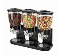 Triple Cereal Dispenser Countertop, 6L Large Capacity Cereal Container Dispenser with Rotary Knob for Portion Control, Airtight Dry Food Storage for Rice, Candy, Nuts, Beans, Granola, Pet Food