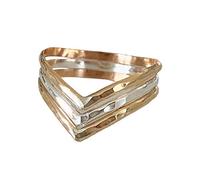 Triple Chevron Gold and Sterling Ring | Three Bonded Bands in Textured Mixed Metal | Unisex Sizes 5 - 12 | Thumb, Index, or Middle Finger Ring | Made in the USA, Metal, not known