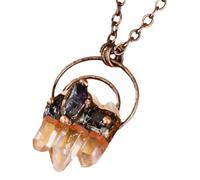 Triple Clear Quartz Point Pendant Necklace - Natural Raw Crystal Hexagonal Cluster Amulet for Women, Healing Spiritual Jewelry