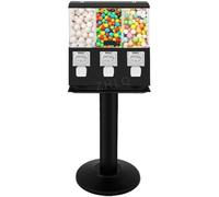 Triple Compartment Coin-Operated Gumball Candy Vending Machine with Stand,Black,1to1.37inOutlet