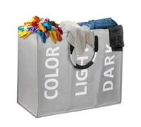 Triple Compartment Collapsible Laundry Basket - Large Slim Divided Hamper with Handles for Clothes, Shoes, Portable Laundry Storage Bag for Indoor & Outdoor Use, Men & Women (Light Grey)