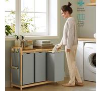 Triple Compartment Laundry Sorter with Shelf Storage Pockets VASAGLE Grey One Size