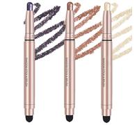 Triple Cream Eyeshadow Stick Set with Blending Sponge in Rose Gold - Multi-Use Shimmer Pencils in Purple, Bronze, Gold for Effortless Day & Night Makeup, Long-Lasting Highly Pigmented Creamy Formula,