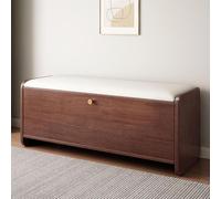 Triple-Depth Wooden Shoe Cabinet Space-Saving Design Eco-Leather Upholstered Stylish Storage for Hallway/Bedroom 100cm Dark Walnut Finish