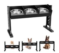 Triple Elevated Dog Bowls Stand for Multiple Dogs,8 Height Adjustable Tilted Raised Dog Bowl Stand with 3 Stainless Steel 1.3L(44oz) Bowls, 21.9" Tall Pet Feeding Station for Large Breed Dogs