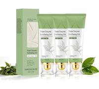 Triple Enzyme Green Tea Exfoliating Gel,Deep Cleansing Face and Body Exfoliating Scrub Gel,Brightens Tone Moisturizing Cleanses Skin Gel,Gentle Facial Exfoliator,Dead Skin Remover,for Men Women(3 Pcs)