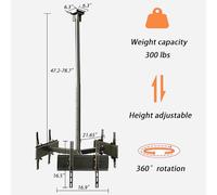Triple Face TV Mount - Adjustable Height, 360° Rotation, Ceiling-Mounted, Hidden Cables, Tilt Feature, Easy T for 32-75 inch TVs - Perfect for Home Theater Setup
