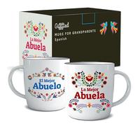 Triple Gifffted Grandparents Gifts, La Mejor Abuela and Abuelo Coffee Mugs in Spanish, Latino Best Grandma and Grandpa, Regalo Dia Birthday and Christmas, Taza Abuelos, Ceramic Cup 13 Oz