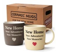 Triple Gifffted Housewarming Coffee Mug Set for New Home, Adventures, Memories, House Warming Couples Gift for Homeowners, Moving in Away or First Home Gifts, 13oz Ceramic