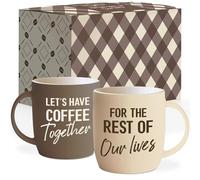 Triple Gifffted Let's Have Coffee Together Coffee Mug Set, Engagement Wedding Gifts for Couple, Bride and Groom Newlywed Bridal Shower, His and Hers, Mr and Mrs, Christmas, Valentine’s, Ceramic 13Oz