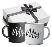 Triple Gifffted Mr and Mrs Coffee Mugs - Engagement Gifts for Couples, Wedding Anniversary, Newlyweds, Bride & Groom, Christmas, Valentines for Parents, His & Hers, Ceramic Cup, 380ML