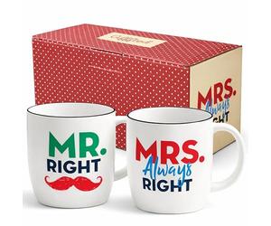 Triple Gifffted Mr Right Mrs Always Right Coffee Mugs Gifts Ideas for Couples, Wedding Anniversary, Engagement, Christmas, His & Hers, Bride and Groom, Parents, Newlyweds Bridal Shower, Ceramic 380ml